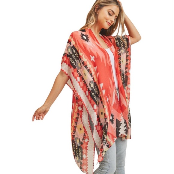 New Coral Bohemian Tribal
Print Kimono - Picture 5 of 5